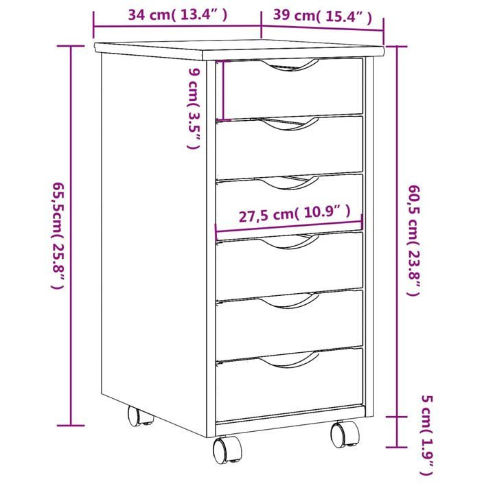 Armoire roulante avec tiroirs MOSS blanc bois de pin solide - Photo n°9