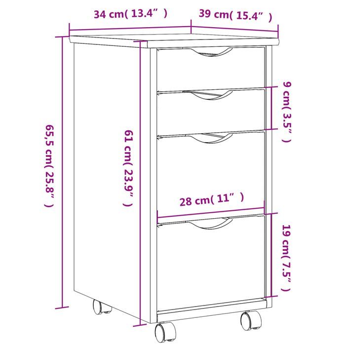 Armoire roulante avec tiroirs MOSS blanc bois de pin solide - Photo n°9