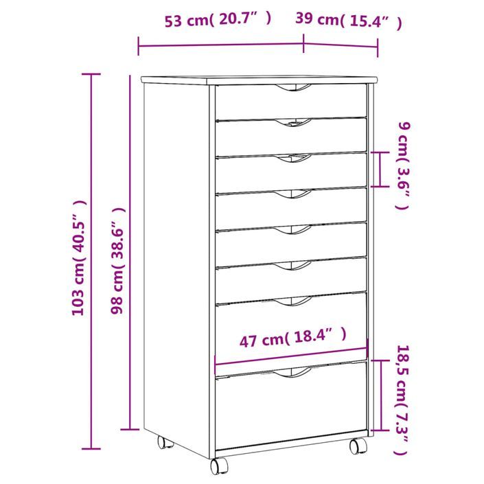 Armoire roulante avec tiroirs MOSS blanc bois de pin solide - Photo n°9