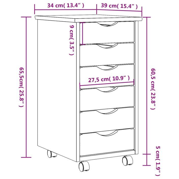 Armoire roulante avec tiroirs MOSS bois de pin marron miel - Photo n°9