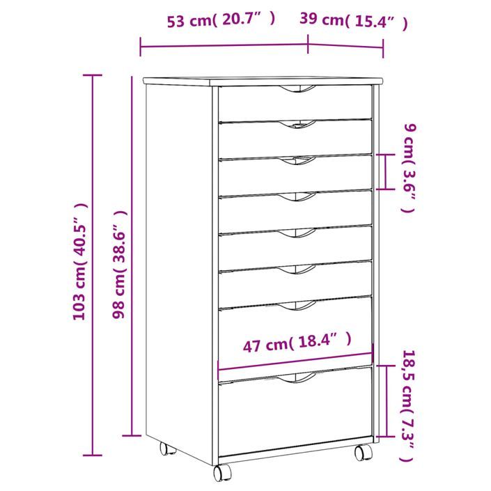 Armoire roulante avec tiroirs MOSS bois de pin marron miel - Photo n°9