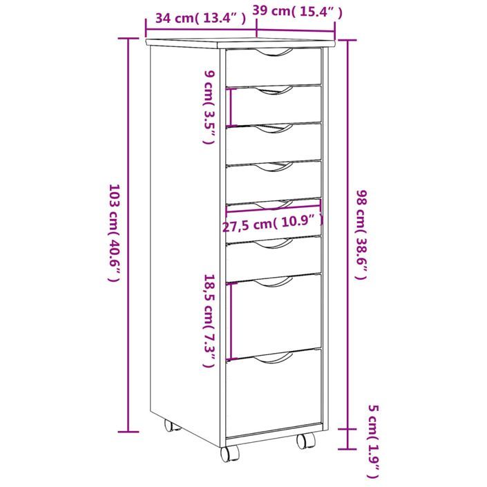 Armoire roulante avec tiroirs MOSS gris bois de pin solide - Photo n°9