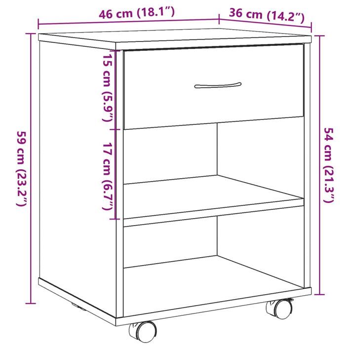 Armoire roulante chêne artisanal 46x36x59 cm bois d'ingénierie - Photo n°11