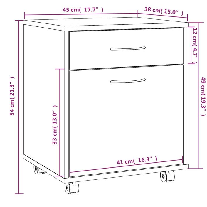 Armoire roulante Chêne marron 45x38x54 cm Bois d'ingénierie - Photo n°8