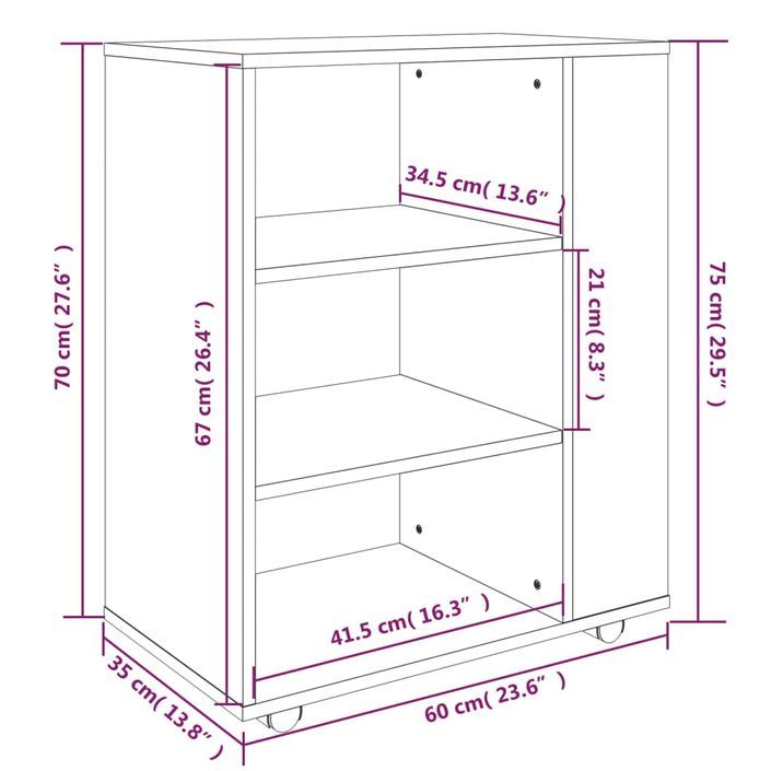 Armoire roulante Chêne marron 60x35x75 cm Bois d'ingénierie - Photo n°10