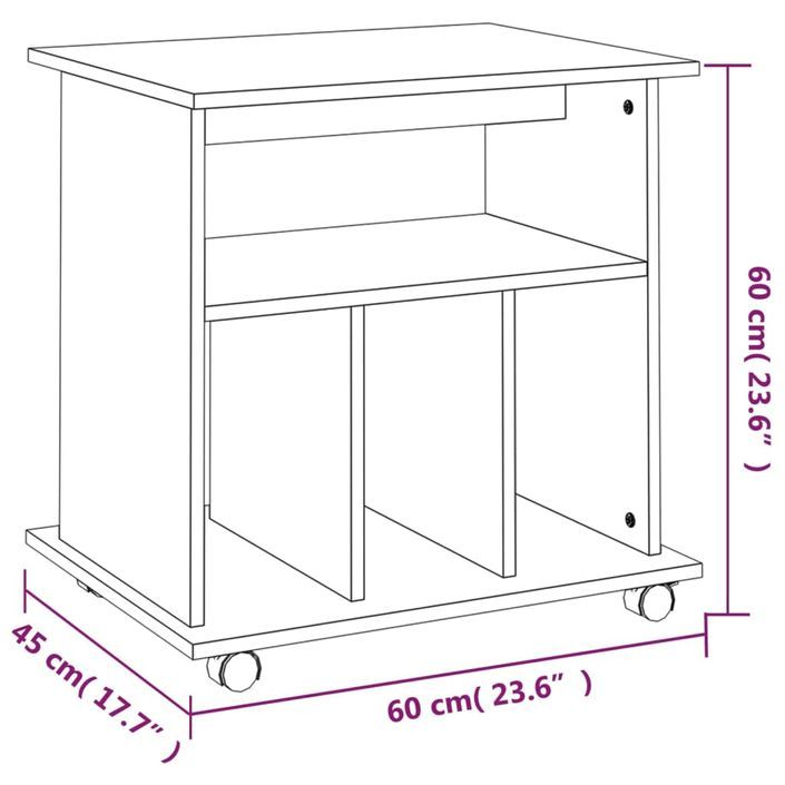 Armoire roulante chêne marron 60x45x60 cm Bois d'ingénierie - Photo n°8