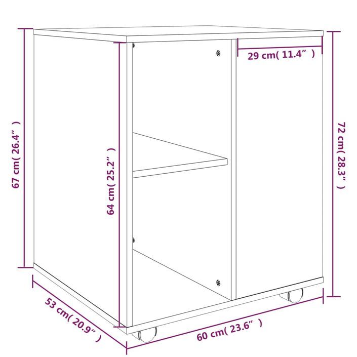 Armoire roulante Chêne marron 60x53x72 cm Bois d'ingénierie - Photo n°9