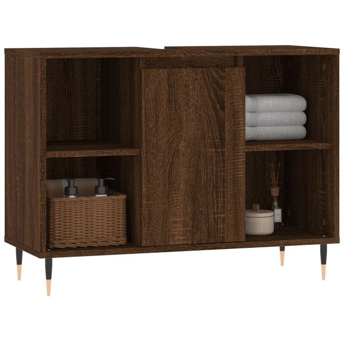 Armoire salle de bain chêne marron 80x33x60cm bois d'ingénierie - Photo n°3