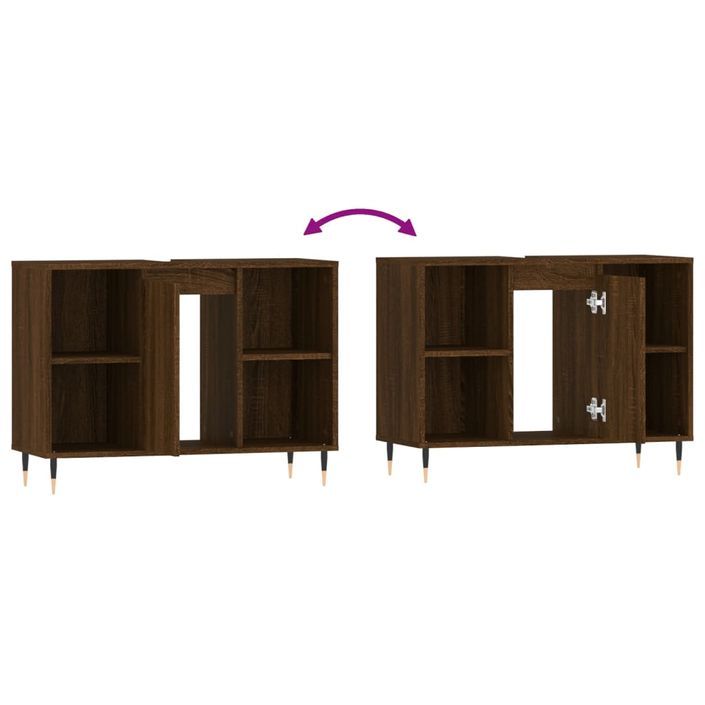 Armoire salle de bain chêne marron 80x33x60cm bois d'ingénierie - Photo n°9