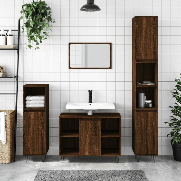 Armoire salle de bain chêne marron 80x33x60cm bois d'ingénierie - Photo n°1