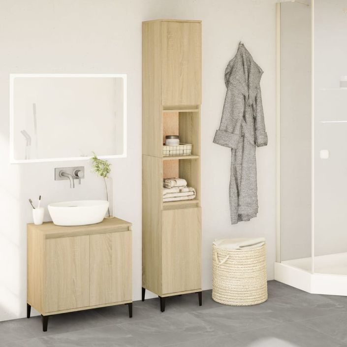 Armoire salle de bain chêne sonoma 30x30x190 cm - Photo n°1