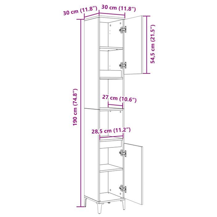 Armoire salle de bain chêne sonoma 30x30x190 cm - Photo n°9