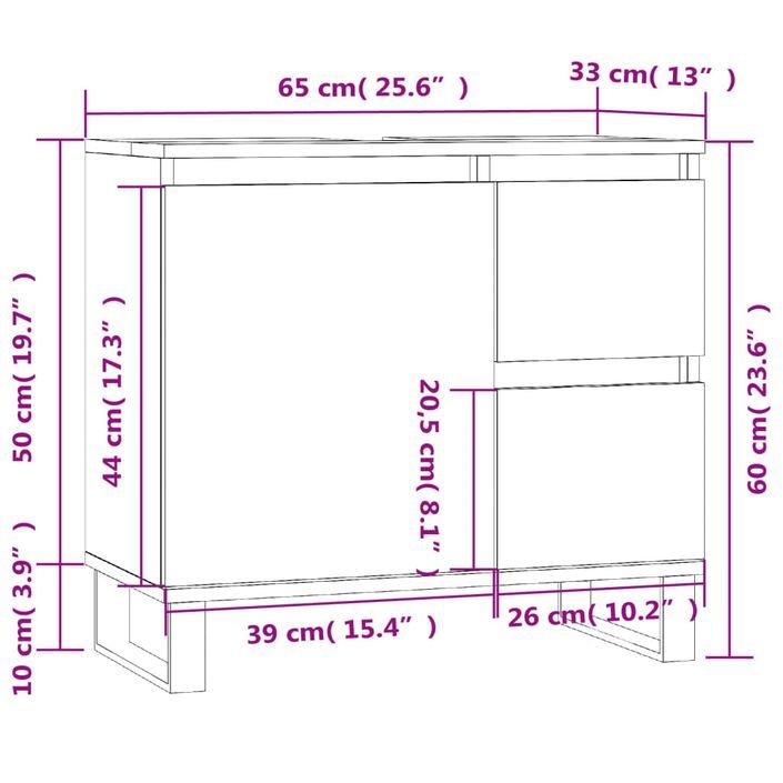 Armoire salle de bain chêne sonoma 65x33x60 cm - Photo n°11