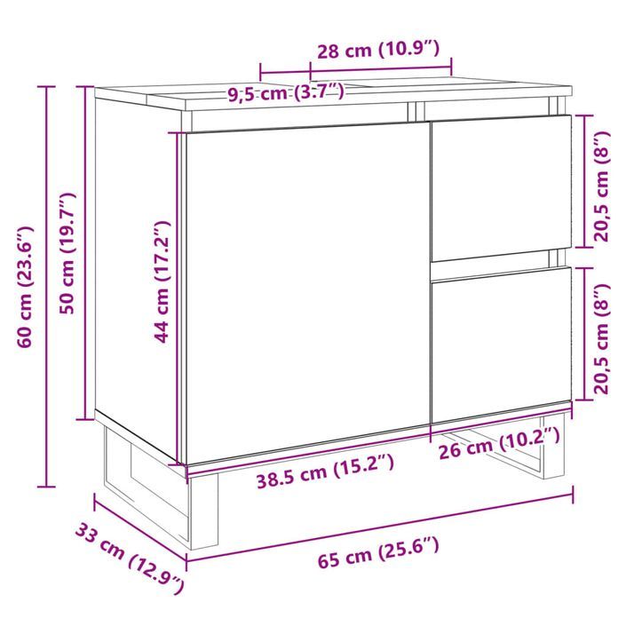 Armoire salle de bain chêne sonoma 65x33x60 cm - Photo n°9