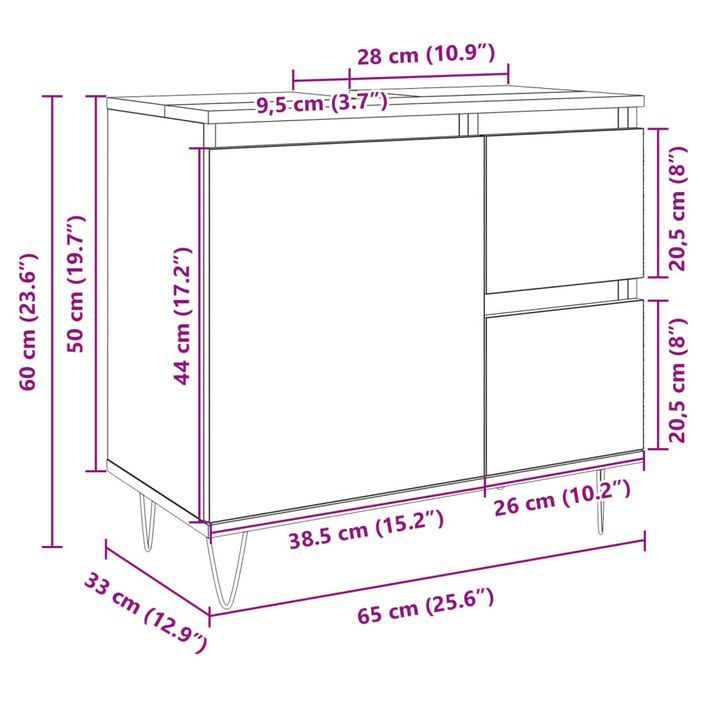 Armoire salle de bain chêne sonoma 65x33x60 cm - Photo n°9