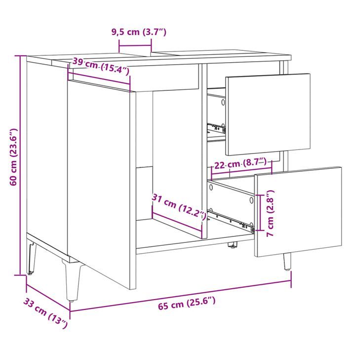 Armoire salle de bain chêne sonoma 65x33x60 cm - Photo n°10