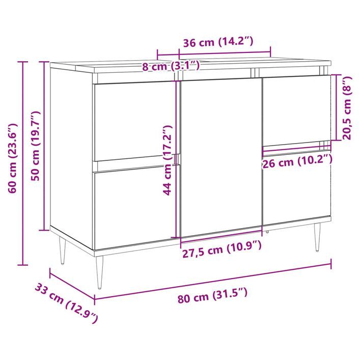 Armoire salle de bain chêne sonoma 80x33x60cm bois d'ingénierie - Photo n°9