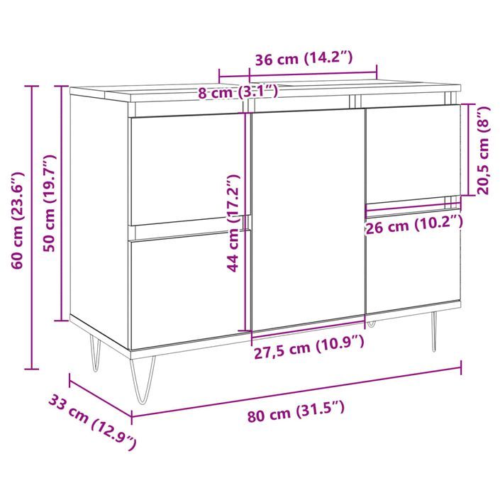 Armoire salle de bain chêne sonoma 80x33x60cm bois d'ingénierie - Photo n°9