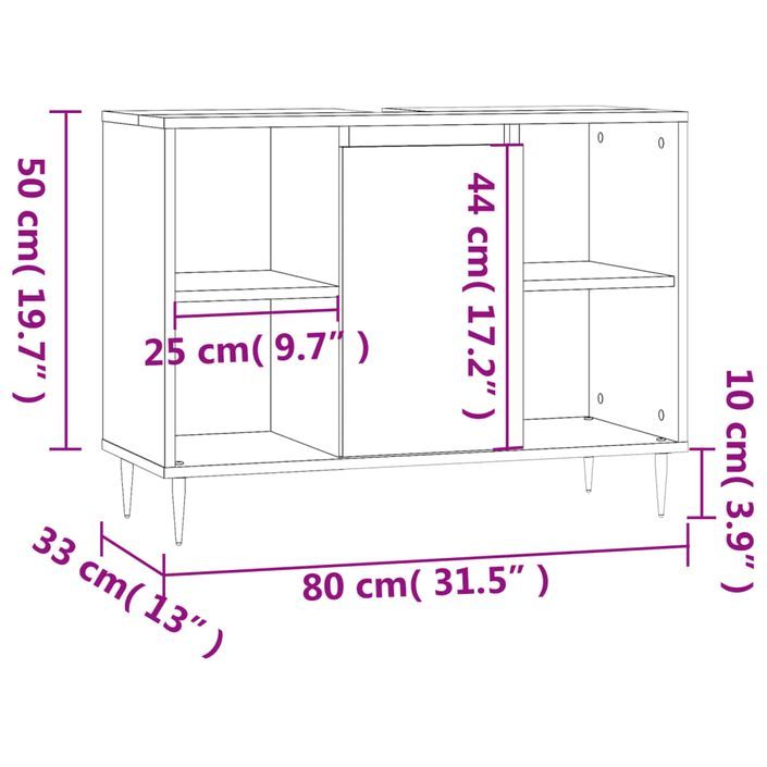 Armoire salle de bain gris béton 80x33x60cm bois d'ingénierie - Photo n°12