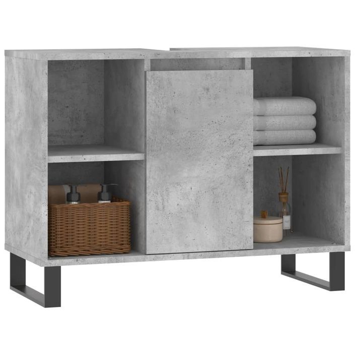 Armoire salle de bain gris béton 80x33x60cm bois d'ingénierie - Photo n°3