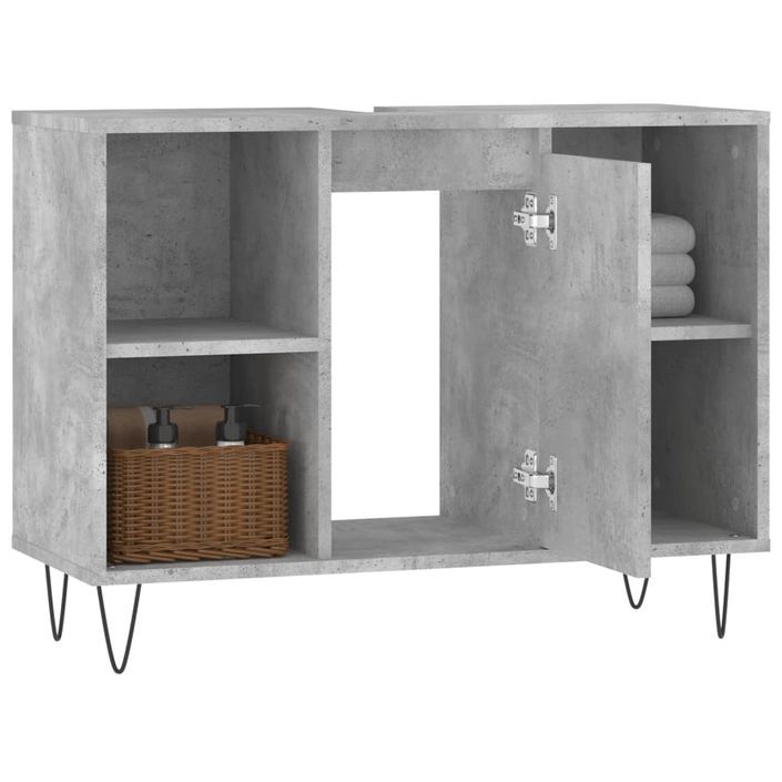 Armoire salle de bain gris béton 80x33x60cm bois d'ingénierie - Photo n°4