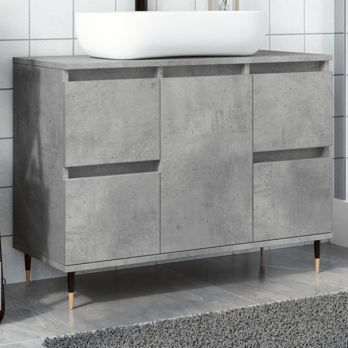 Armoire salle de bain gris béton 80x33x60cm bois d'ingénierie - Photo n°1