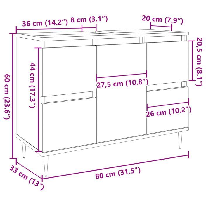 Armoire salle de bain gris béton 80x33x60cm bois d'ingénierie - Photo n°11