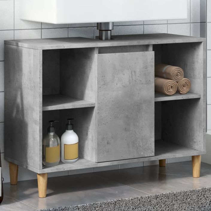 Armoire salle de bain gris béton 80x33x60cm bois d'ingénierie - Photo n°1