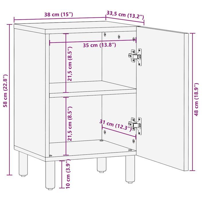 Armoire salle de bain marron 38x33,5x58 cm bois massif manguier - Photo n°11