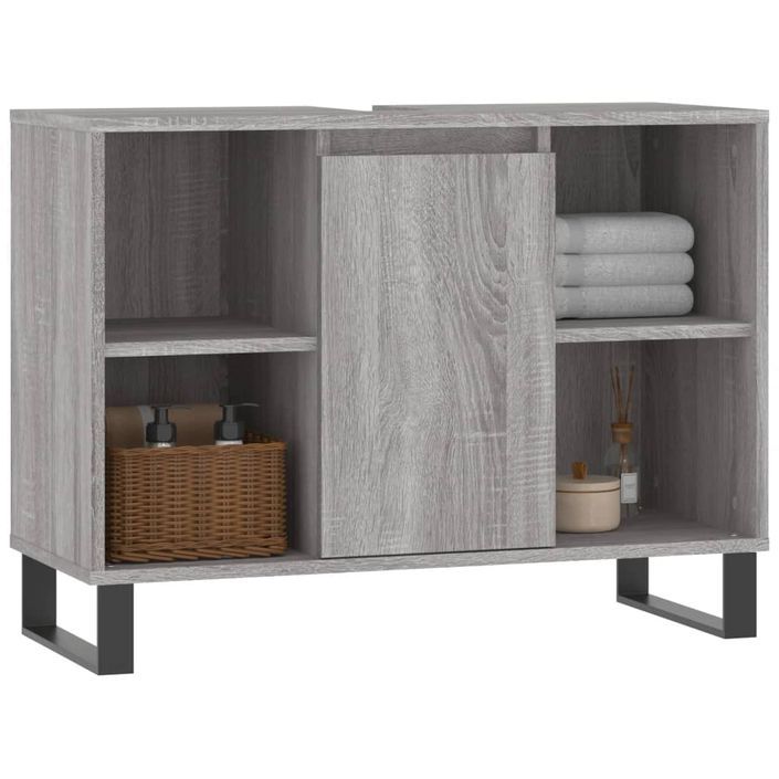 Armoire salle de bain sonoma gris 80x33x60 cm bois d'ingénierie - Photo n°3