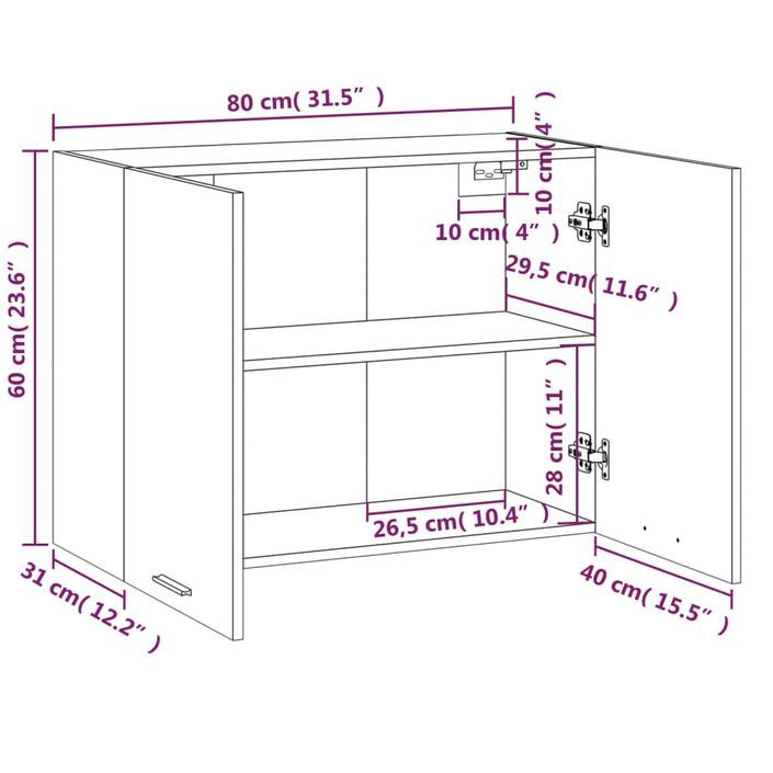 Armoire suspendue Chêne marron 80x31x60 cm Bois d'ingénierie - Photo n°11