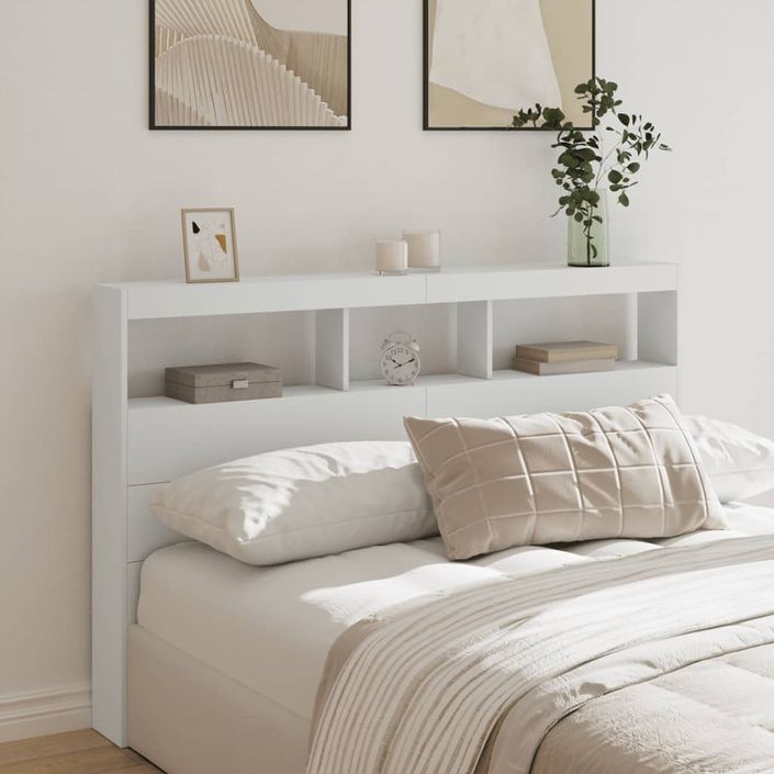 Armoire tête de lit avec LED blanc 160x17x102 cm - Photo n°1