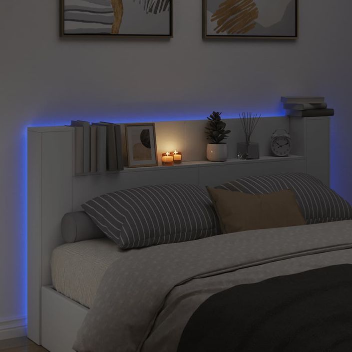 Armoire tête de lit avec LED blanc 180x16,5x103,5 cm - Photo n°4