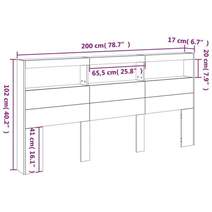 Armoire tête de lit avec LED blanc 200x17x102 cm - Photo n°12