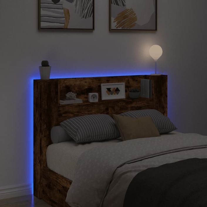 Armoire tête de lit avec LED chêne fumé 140x16,5x103,5 cm - Photo n°4