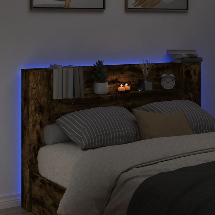 Armoire tête de lit avec LED chêne fumé 160x16,5x103,5 cm - Photo n°4