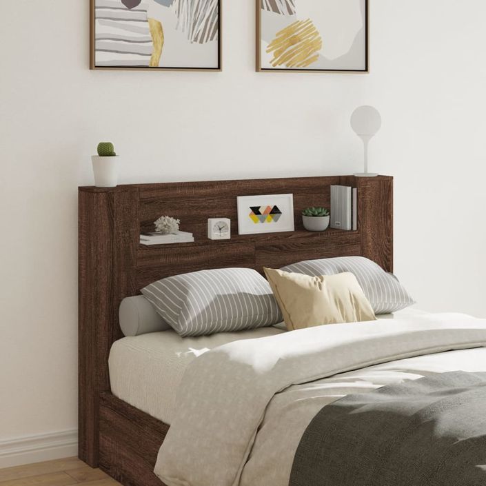 Armoire tête de lit avec LED chêne marron 140x16,5x103,5 cm - Photo n°1