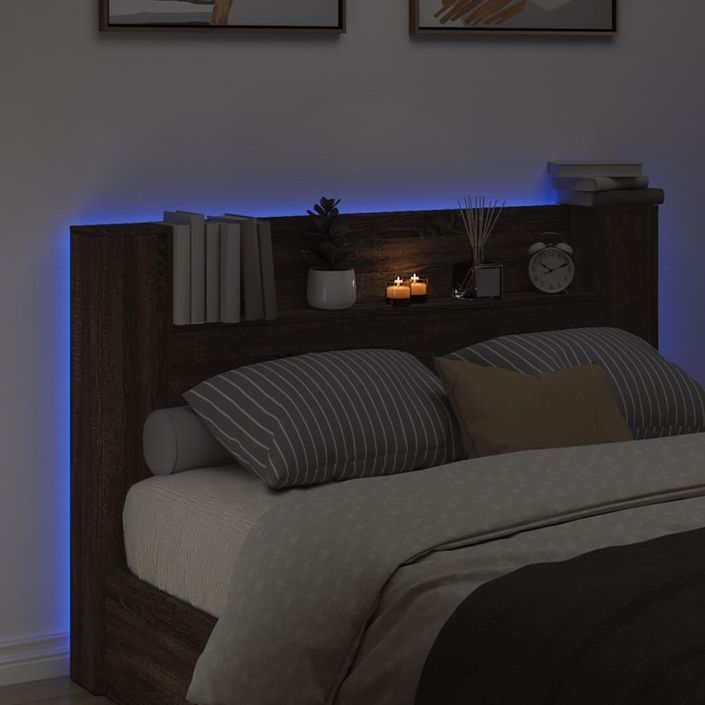 Armoire tête de lit avec LED chêne marron 160x16,5x103,5 cm - Photo n°4