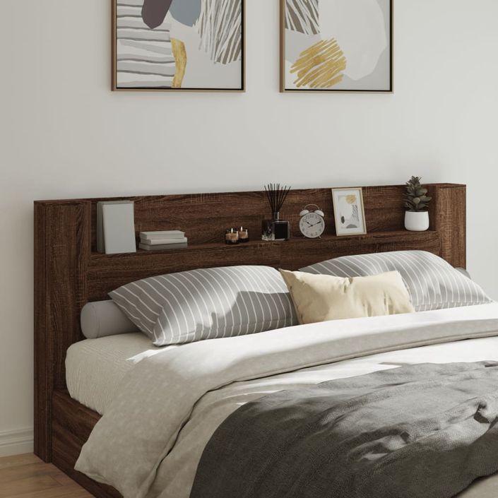 Armoire tête de lit avec LED chêne marron 220x16,5x103,5 cm - Photo n°1