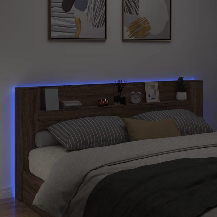 Armoire tête de lit avec LED chêne marron 220x16,5x103,5 cm - Photo n°4
