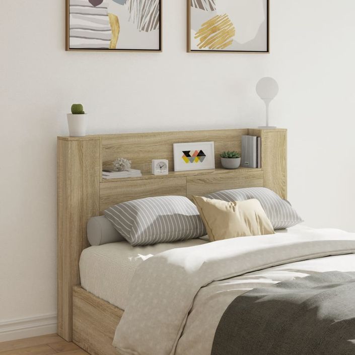 Armoire tête de lit avec LED chêne sonoma 140x16,5x103,5 cm - Photo n°1