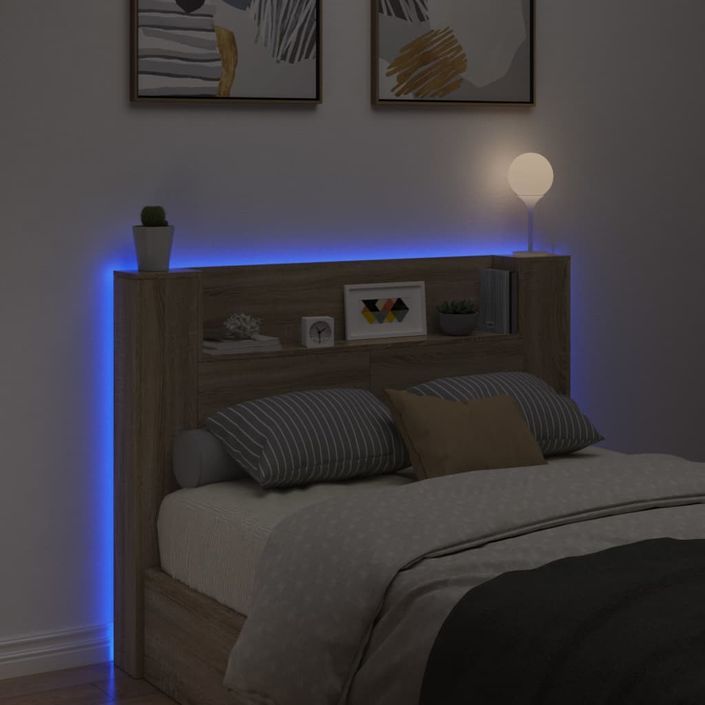 Armoire tête de lit avec LED chêne sonoma 140x16,5x103,5 cm - Photo n°4