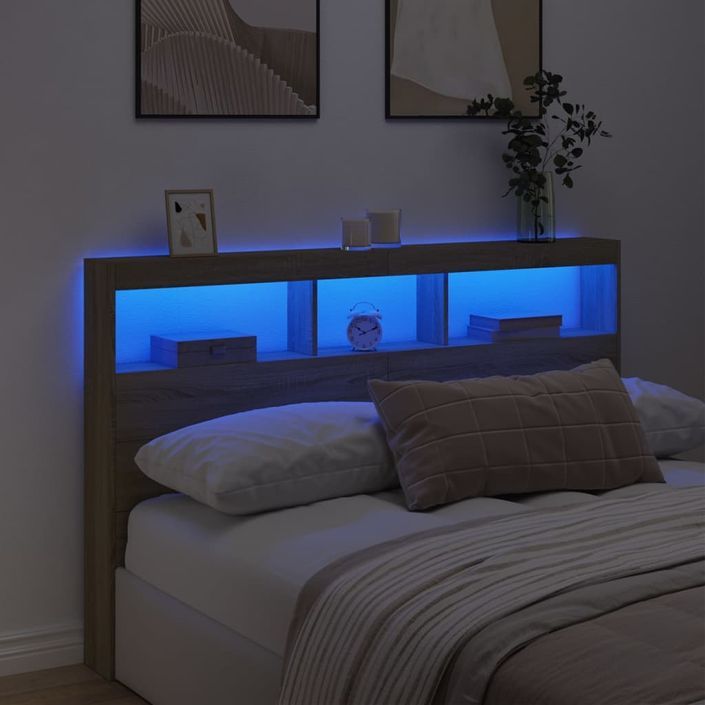Armoire tête de lit avec LED chêne sonoma 160x17x102 cm - Photo n°4