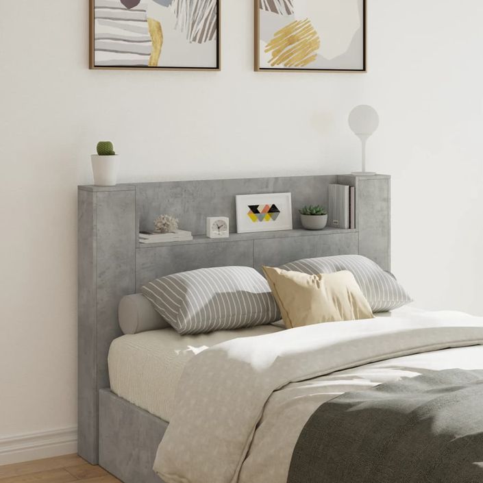 Armoire tête de lit avec LED gris béton 140x16,5x103,5 cm - Photo n°1