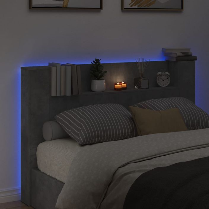 Armoire tête de lit avec LED gris béton 160x16,5x103,5 cm - Photo n°4