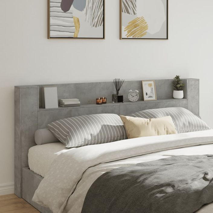 Armoire tête de lit avec LED gris béton 220x16,5x103,5 cm - Photo n°1