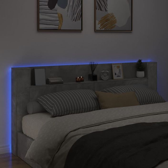 Armoire tête de lit avec LED gris béton 220x16,5x103,5 cm - Photo n°4