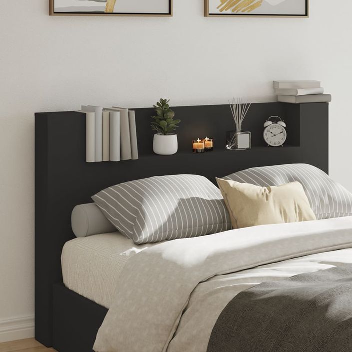 Armoire tête de lit avec LED noir 160x16,5x103,5 cm - Photo n°1