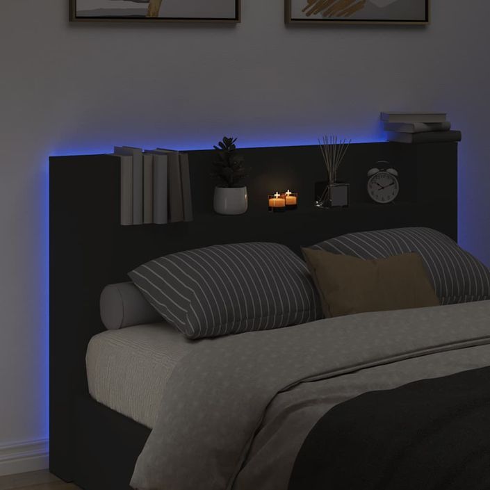 Armoire tête de lit avec LED noir 160x16,5x103,5 cm - Photo n°4