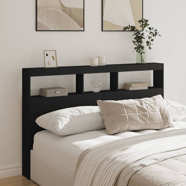 Armoire tête de lit avec LED noir 160x17x102 cm - Photo n°1